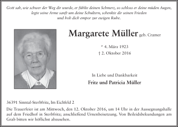 Traueranzeige von Margarete Müller 