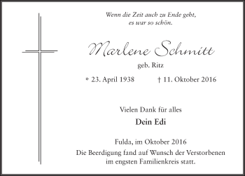 Traueranzeige von Marlene Schmitt 