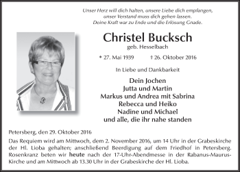 Traueranzeige von Christel Bucksch 