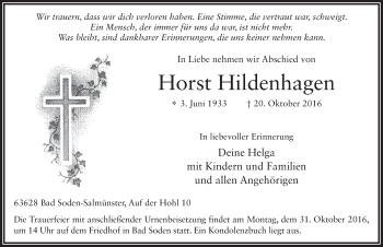 Traueranzeige von Horst Hildenhagen 