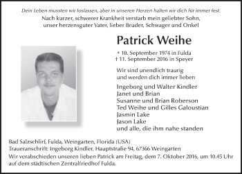 Traueranzeige von Patrick Weihe 
