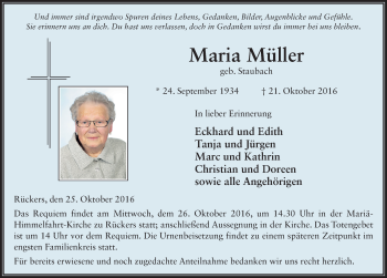 Traueranzeige von Maria Müller 
