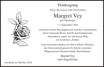 Traueranzeige von Margret Vey 