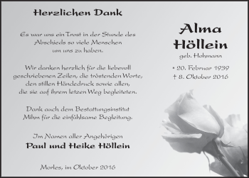 Traueranzeige von Alma Höllein 