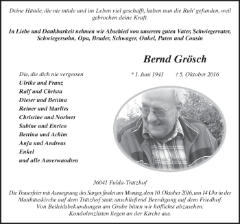 Traueranzeige von Bernd Grösch 