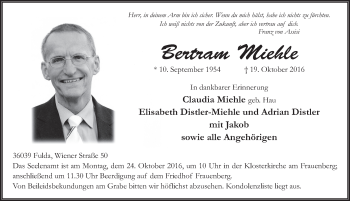 Traueranzeige von Bertram Miehle 