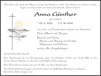 Traueranzeige von Anna Günther 