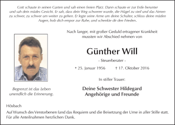 Traueranzeige von Günther Will 