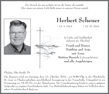 Traueranzeige von Herbert Scheuer 