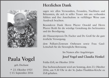 Traueranzeige von Paula Vogel 