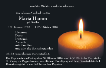 Traueranzeige von Maria Hamm 