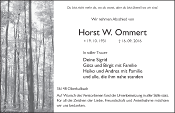 Traueranzeige von Horst Ommert 