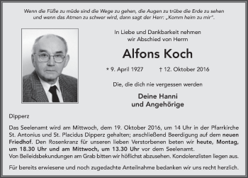 Traueranzeige von Alfons Koch 