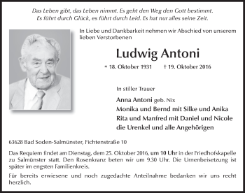 Traueranzeige von Ludwig Antoni 