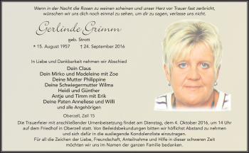 Traueranzeige von Gerlinde Grimm 