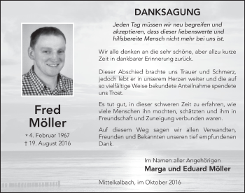 Traueranzeige von Fred Möller 