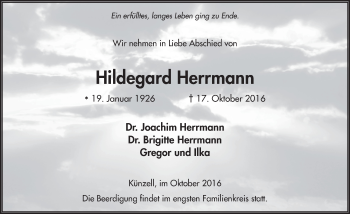 Traueranzeige von Hildegard Herrmann 