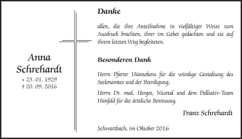 Traueranzeige von Anna Schrehardt 