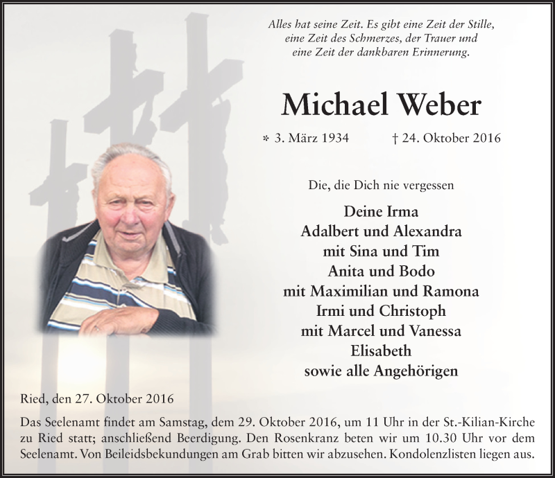  Traueranzeige für Michael Weber vom 27.10.2016 aus 