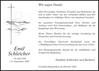 Traueranzeige von Emil Schleicher 