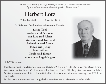 Traueranzeige von Herbert Lotz 