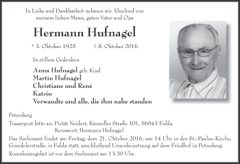 Traueranzeige von Hermann Hufnagel 