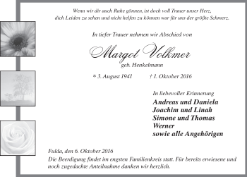 Traueranzeige von Margot Volkmer 