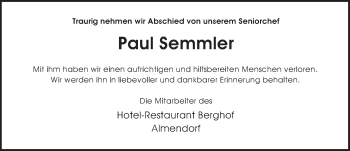 Traueranzeige von Paul Semmler 