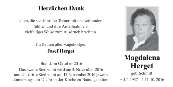 Traueranzeige von Magdalena Herget 