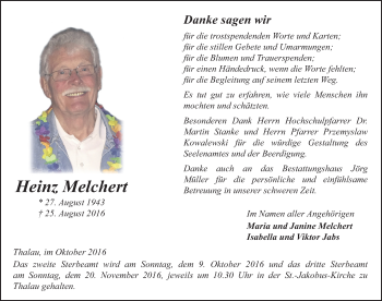 Traueranzeige von Heinz Melchert 