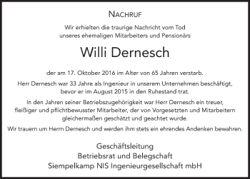 Traueranzeige von Willi Dernesch 