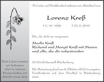 Traueranzeige von Lorenz Kreß 