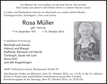 Traueranzeige von Rosa Müller 
