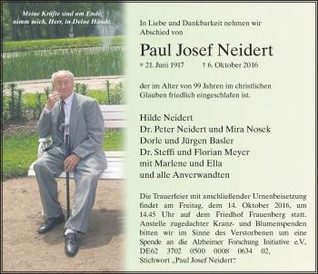 Traueranzeige von Paul Josef Neidert 