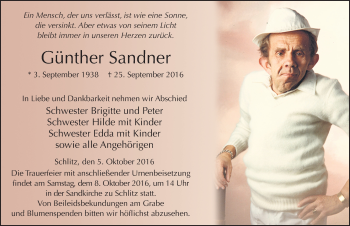 Traueranzeige von Günther Sandner 