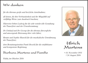 Traueranzeige von Ulrich Martens 
