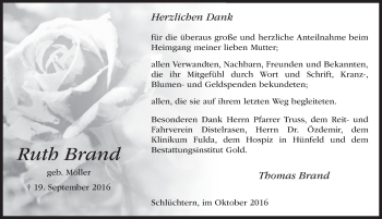 Traueranzeige von Ruth Brand 