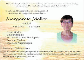 Traueranzeige von Margarete Möller 