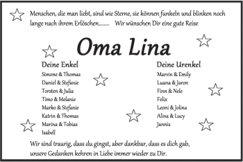 Traueranzeige von Lina Richter 