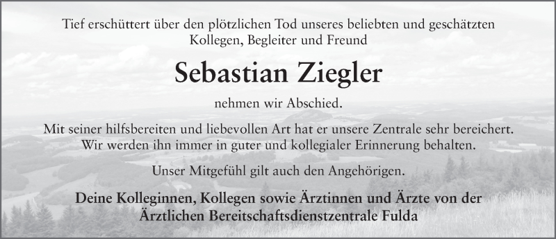  Traueranzeige für Sebastian Ziegler vom 07.10.2016 aus 