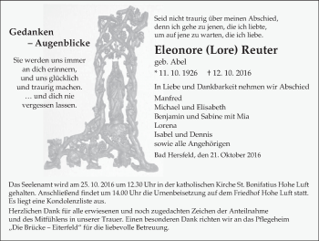 Traueranzeige von Eleonore Reuter 