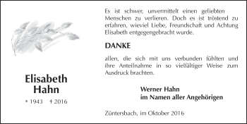 Traueranzeige von Elisabeth Hahn 