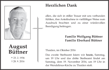 Traueranzeige von August Büttner 