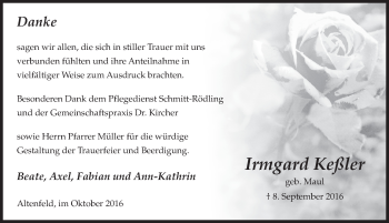 Traueranzeige von Irmgard Keßler 