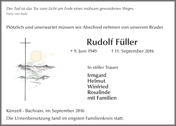Traueranzeige von Rudolf Füller 