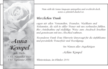 Traueranzeige von Anna Kempel 