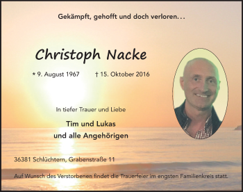 Traueranzeige von Christoph Nacke 