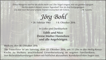 Traueranzeige von Jörg Bohl 