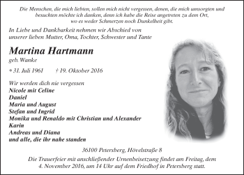 Traueranzeige von Martina Hartmann 