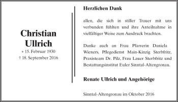 Traueranzeige von Christian Ullrich 
